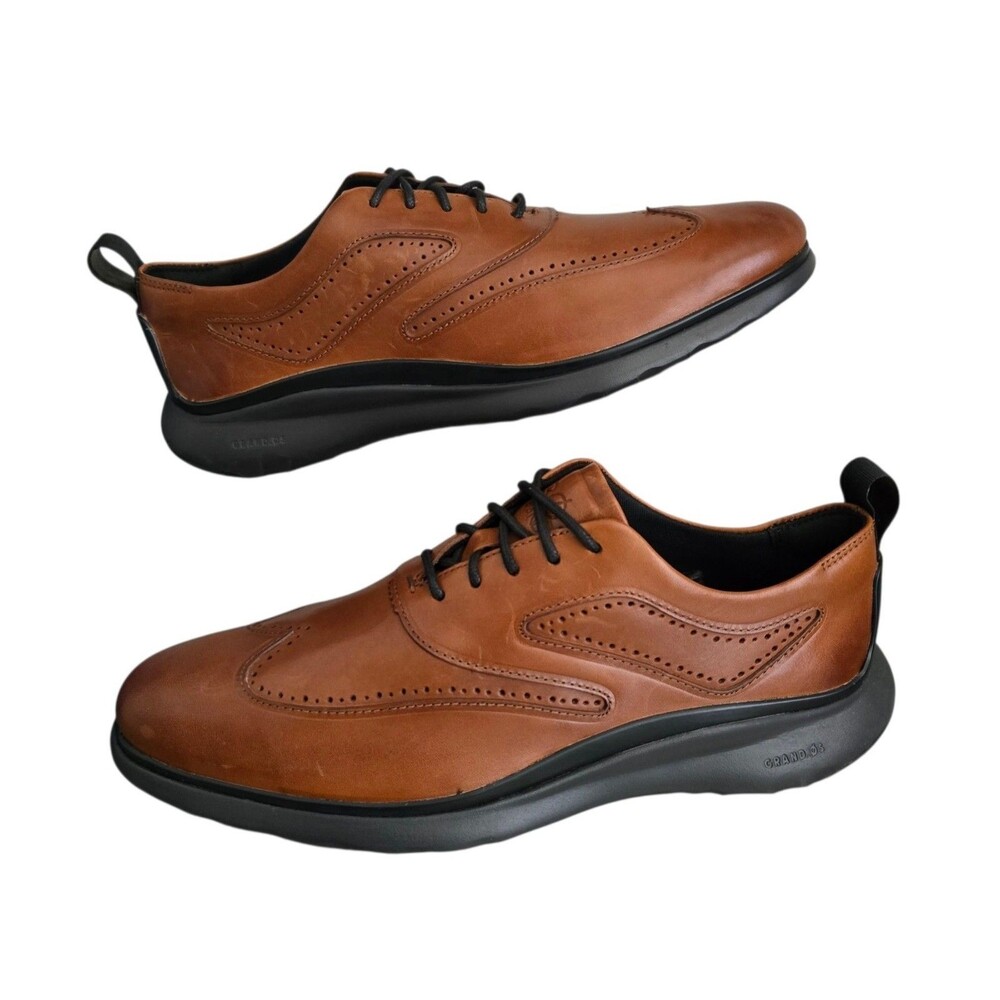 Cole Haan 3 Zerogrand Wing Oxford Men’s Size 8 M British Tan Black Wingtip New